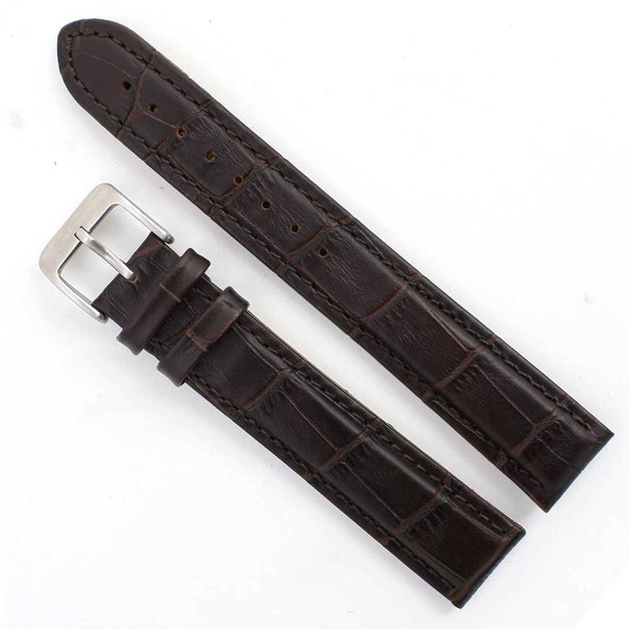 Brown Leather Watch Band 22mm Padded Alligator Grain 9 Inch Length