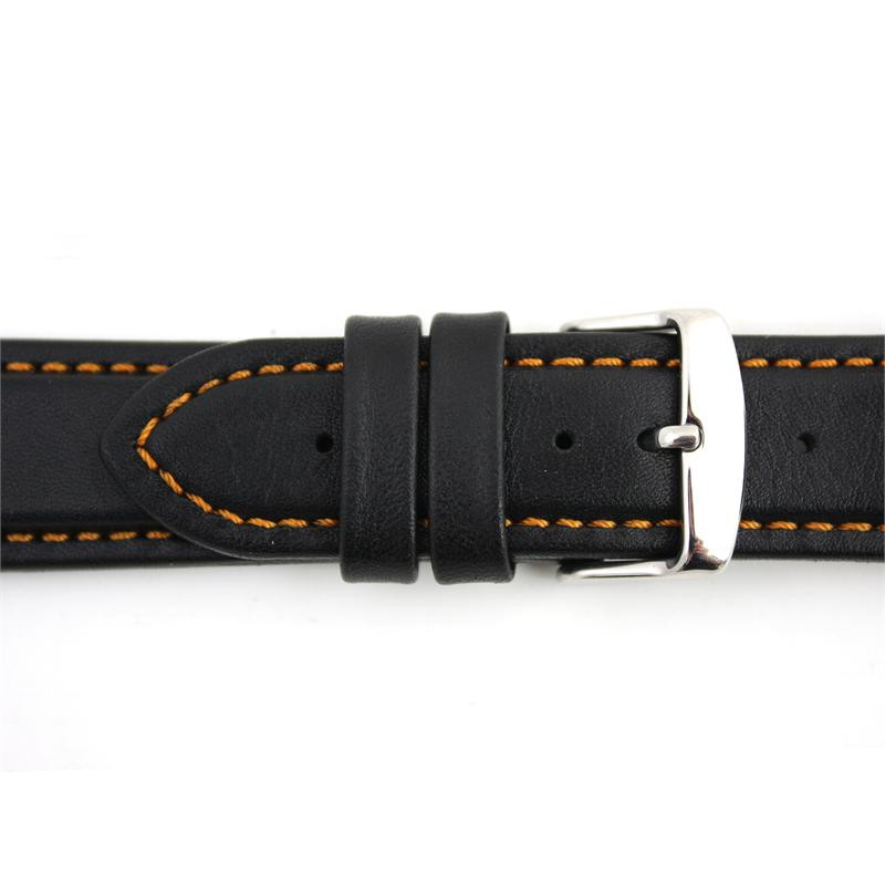 22mm Waterproof Leather Watch Band Black 7 7/16 Inch Length