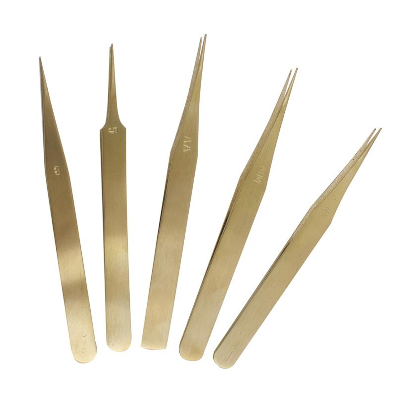 Newall Brass Tweezers Set of 5 Pieces Straight Tip 5 inch Long Very Soft Non Magnetic | Esslinger