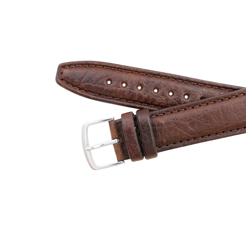 Hadley Roma Shrunken Grain Leather Watch Strap 20mm Brown Long