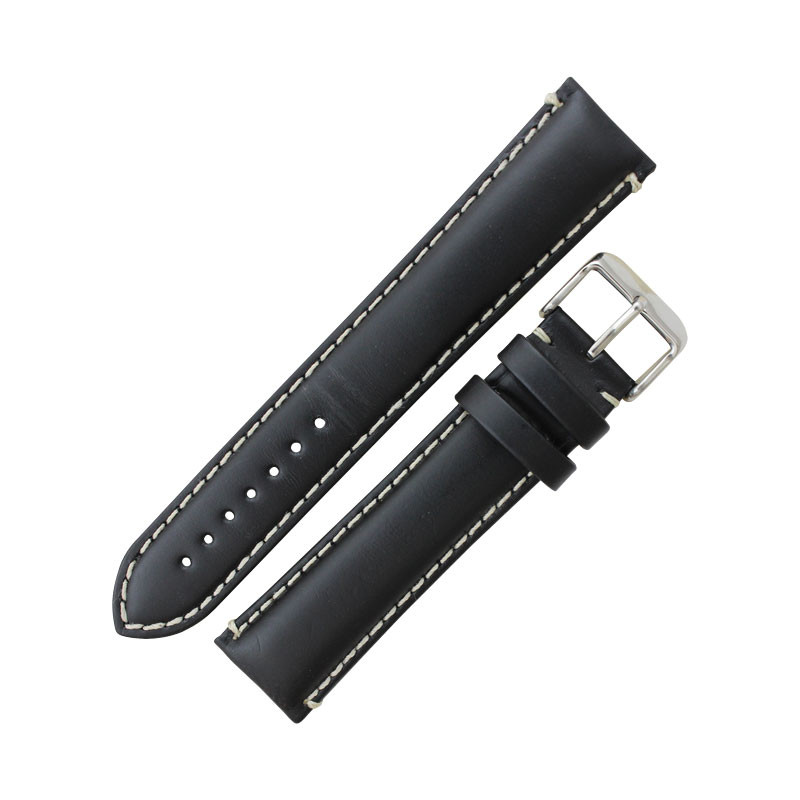 Hadley Roma Black Leather With Contrast Stitching 20mm Watch Band