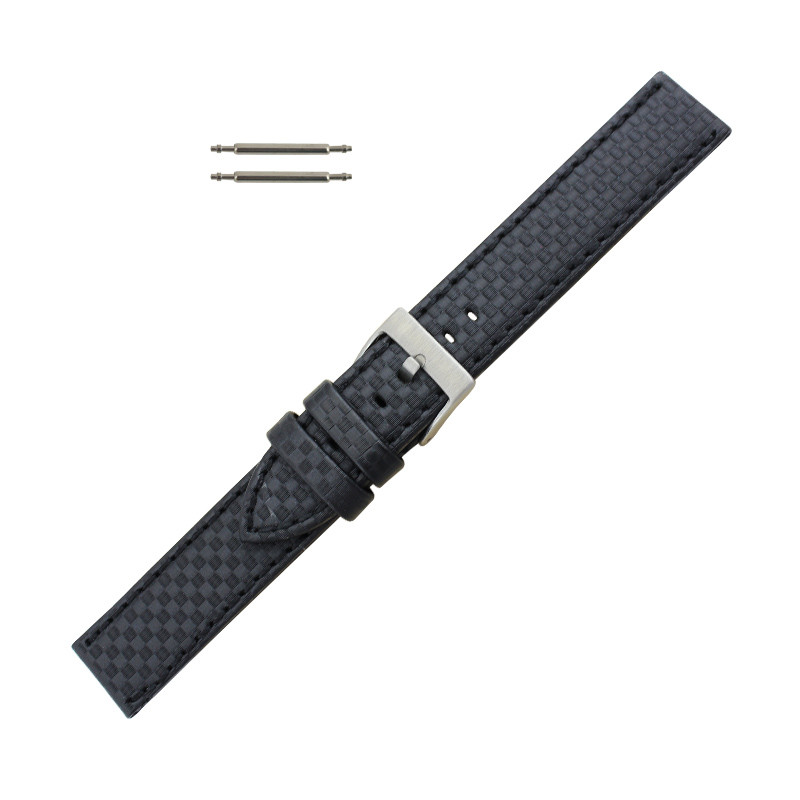 Hadley Roma Genuine Leather Carbon Fiber Style Watch Band 20mm Black