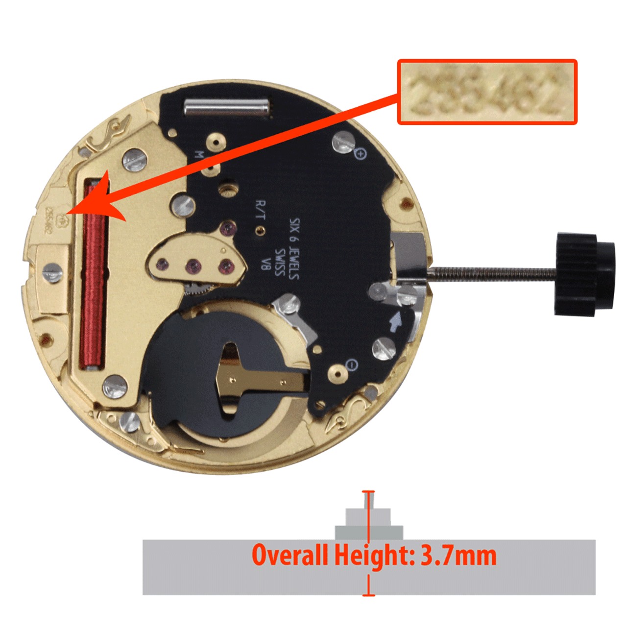 ETA 3 Hand Quartz Watch Movement 255.461 Date at 300 Overall Height 3.7mm