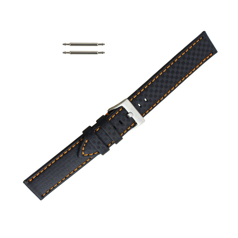 Hadley Roma Genuine Leather Carbon Fiber Style Watch Band 22mm