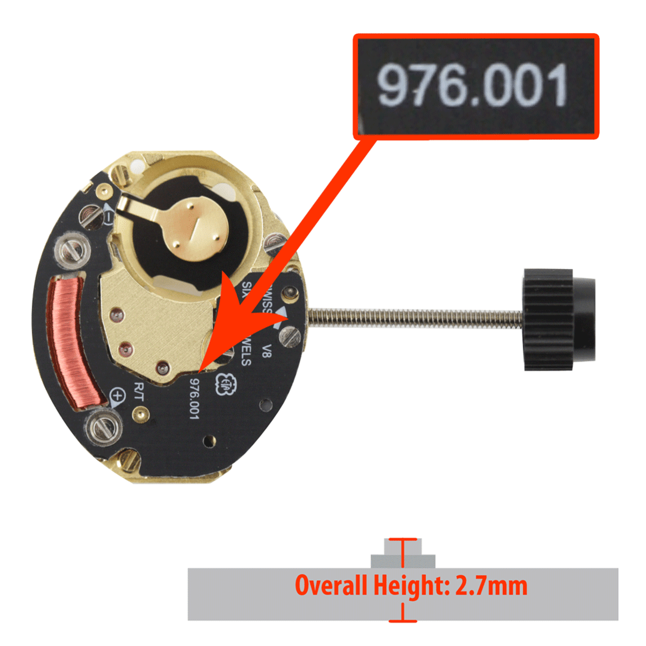 ETA(ESA)エタ社クォーツ用/筒カナ・車付 Calibre:961.001/Cannon pinion(管ETA71)