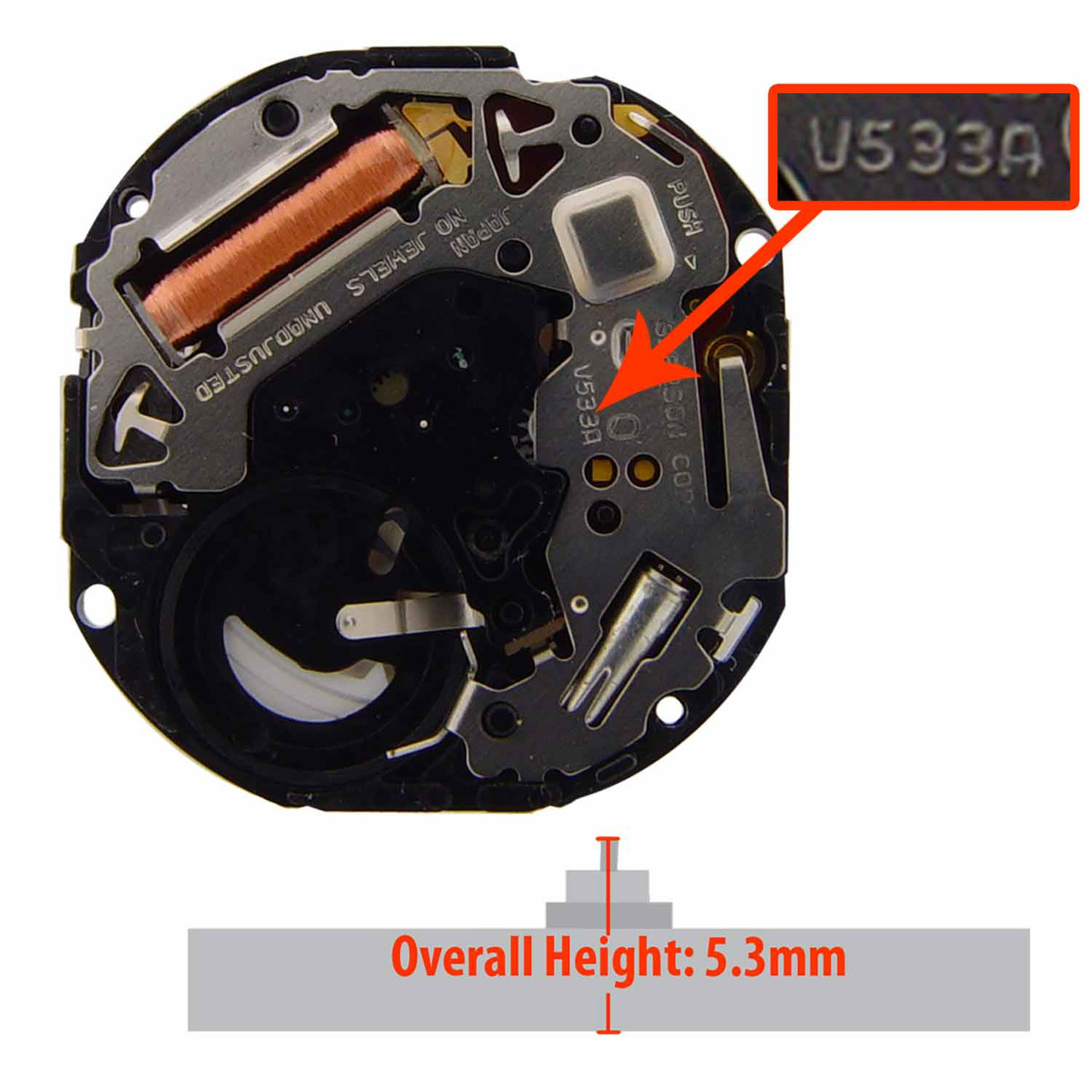 Hattori Japan Quartz Watch Movement V533-4 Day and Date at 3:00
