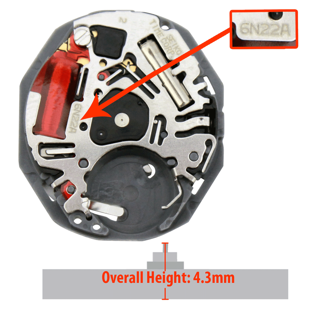 Genuine Seiko 3 Hand Quartz Watch Movement 6N22 Date at 6:00 Overall Height  