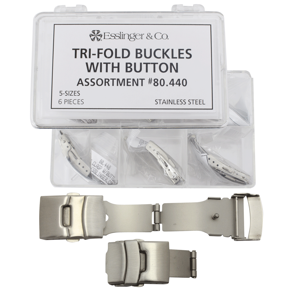 Stainless Steel TriFold Watch Band Clasp with Push Buttons