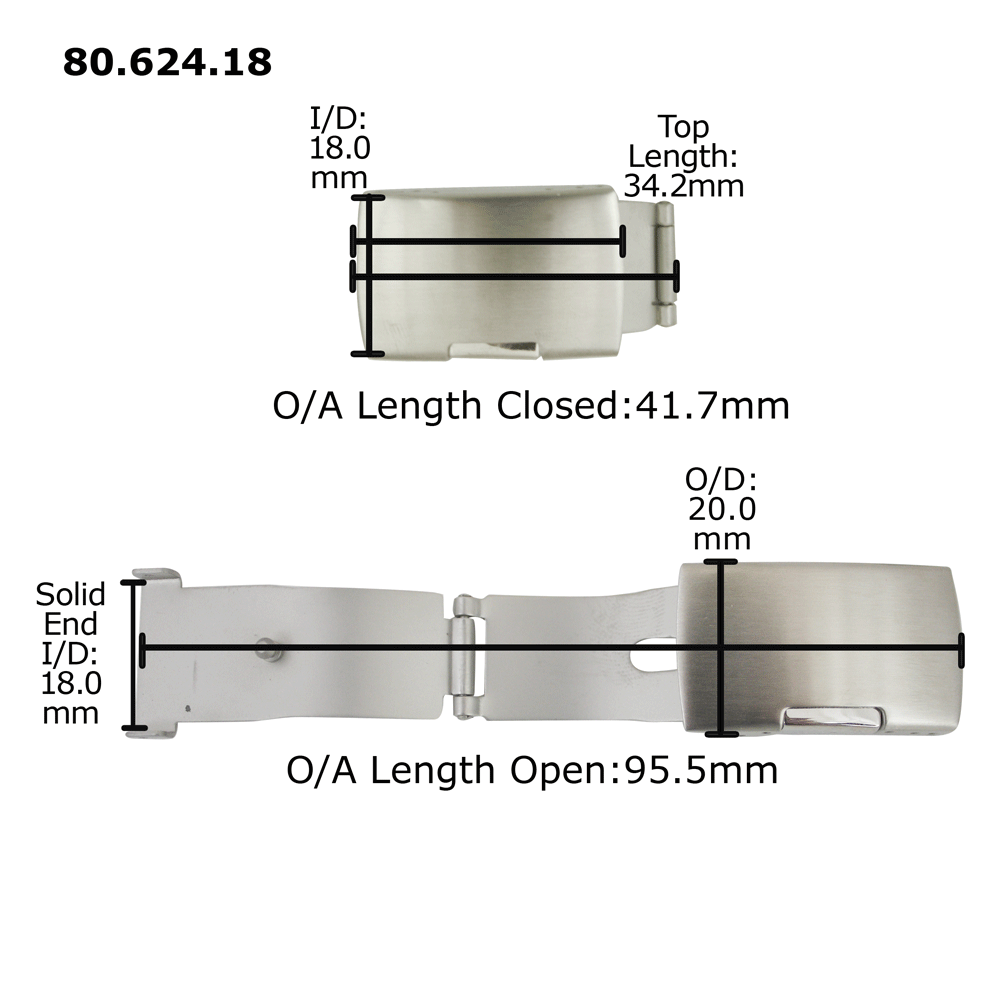 Trifold Stainless Steel Watch Band Single Side Button Style Clasp with ...