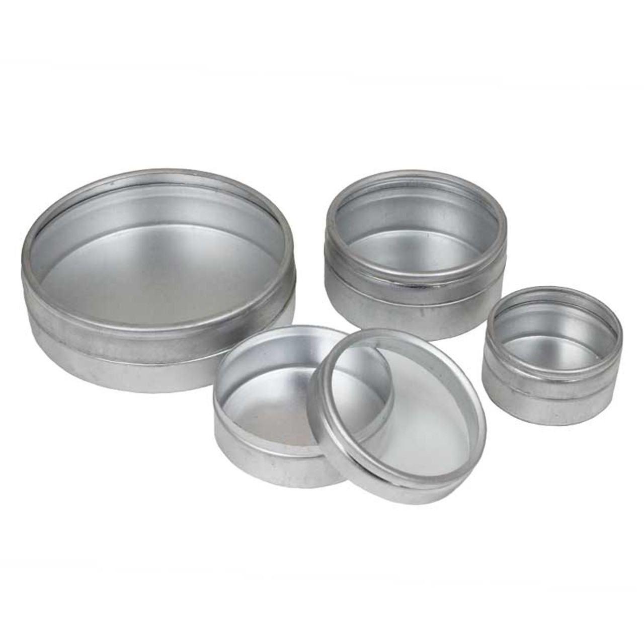 Round Aluminum Boxes with Clear Glass Covers Package of 12 | Esslinger