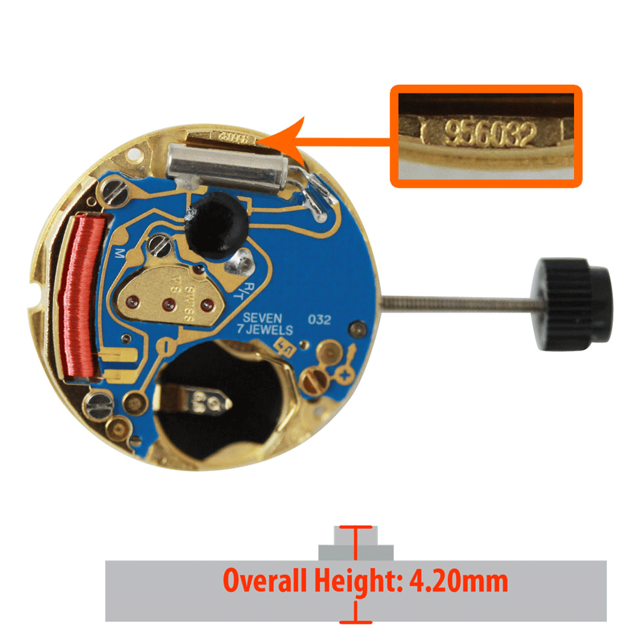 Eta Quartz Watch Movement 956.032 High Hand Pinions Overall Height