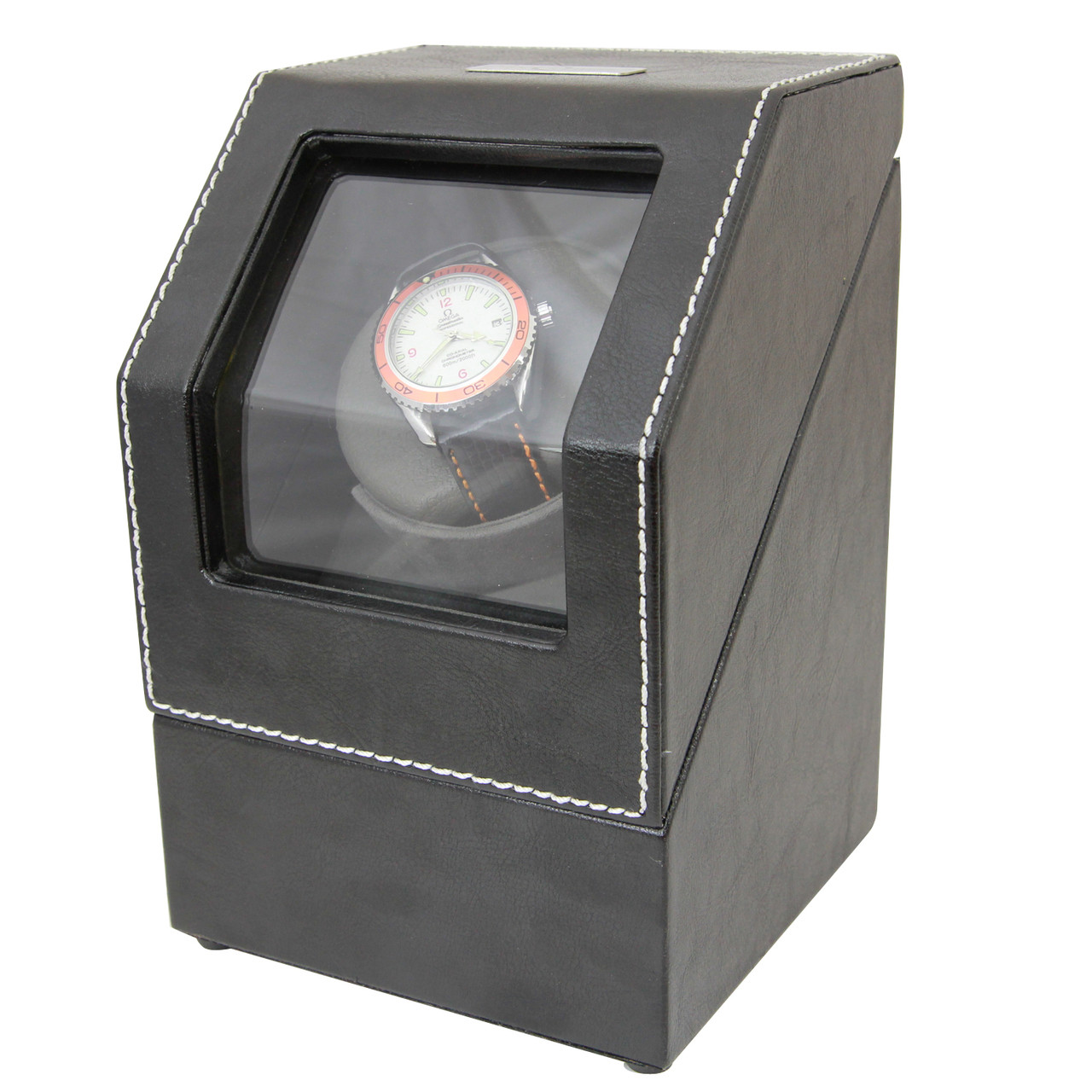 Diplomat Quad Black Wood Finish Watch Winder with Japanese Mabuchi Motor Watch Winder Diplomat Ebony Wood Quad Watch Winder with Black Leather Interior