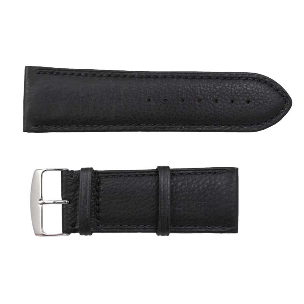 OUTLET Black Lambskin Leather Large Strap 30mm - Silver Hardware