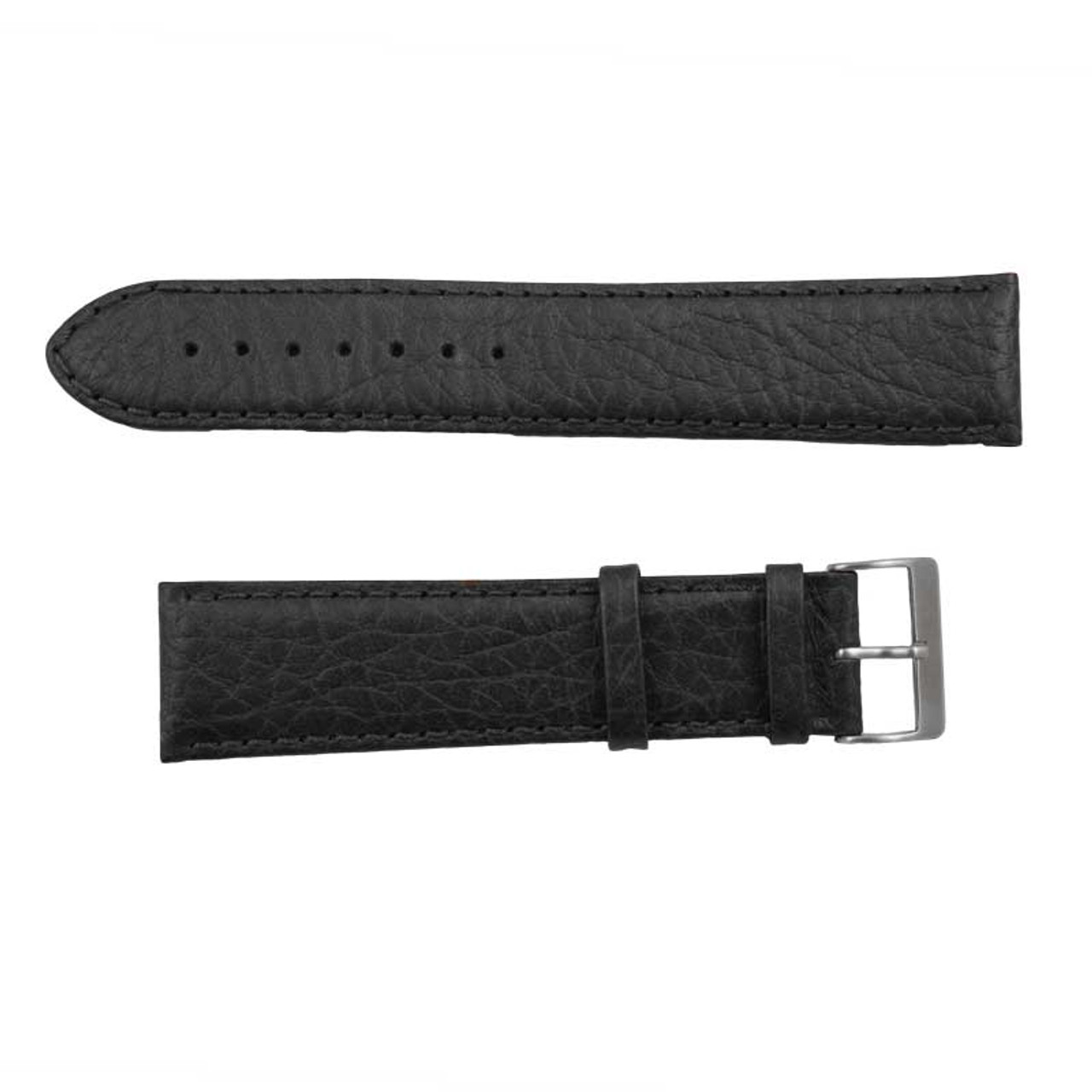 22mm Watch Band Black Distressed Leather 9 Inch Length