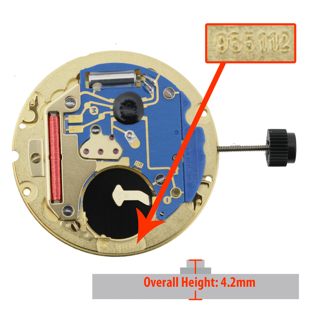 ETA 2 Hand Quartz Watch Movement 955.1122.3 High Overall Height 4.2mm