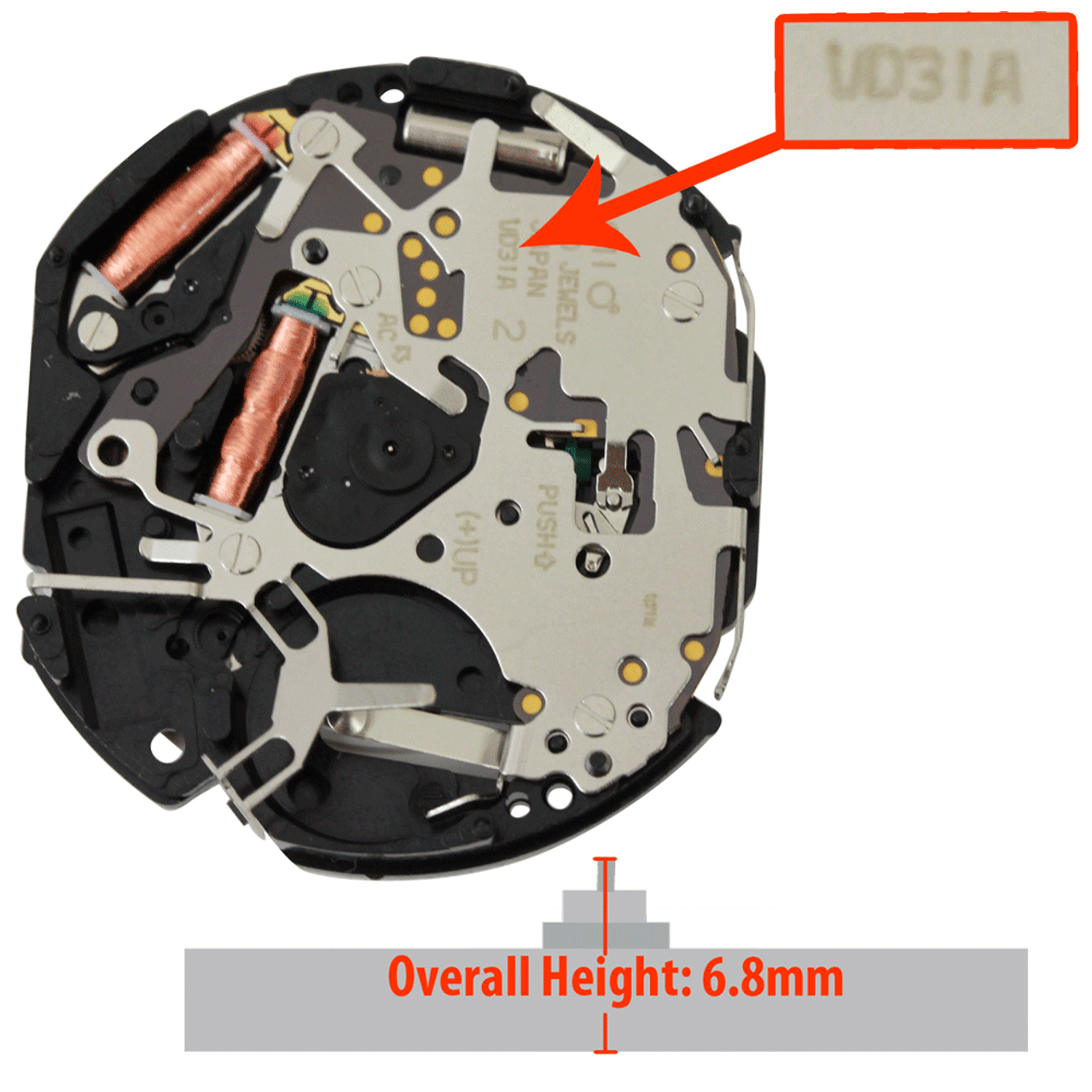 Hattori Japan Quartz Chronograph Watch Movement VD31 Overall Height 6.8mm