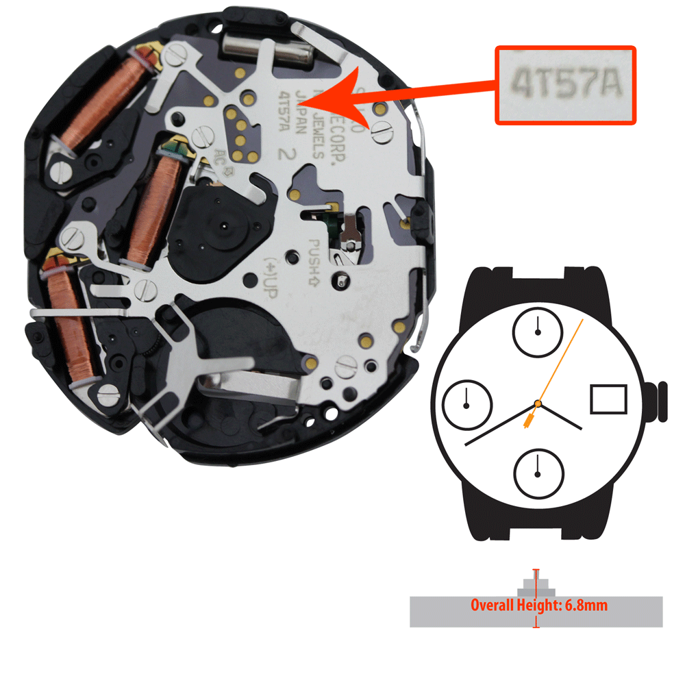 Genuine Seiko Chronograph 6 Hand Quartz Watch Movement 4T57 Overall Height  6.8mm