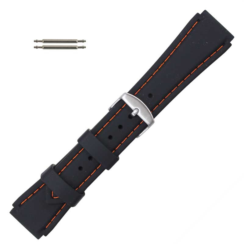 Black 22 mm Silicone Watch Band Sport Strap with Orange  display picture 1