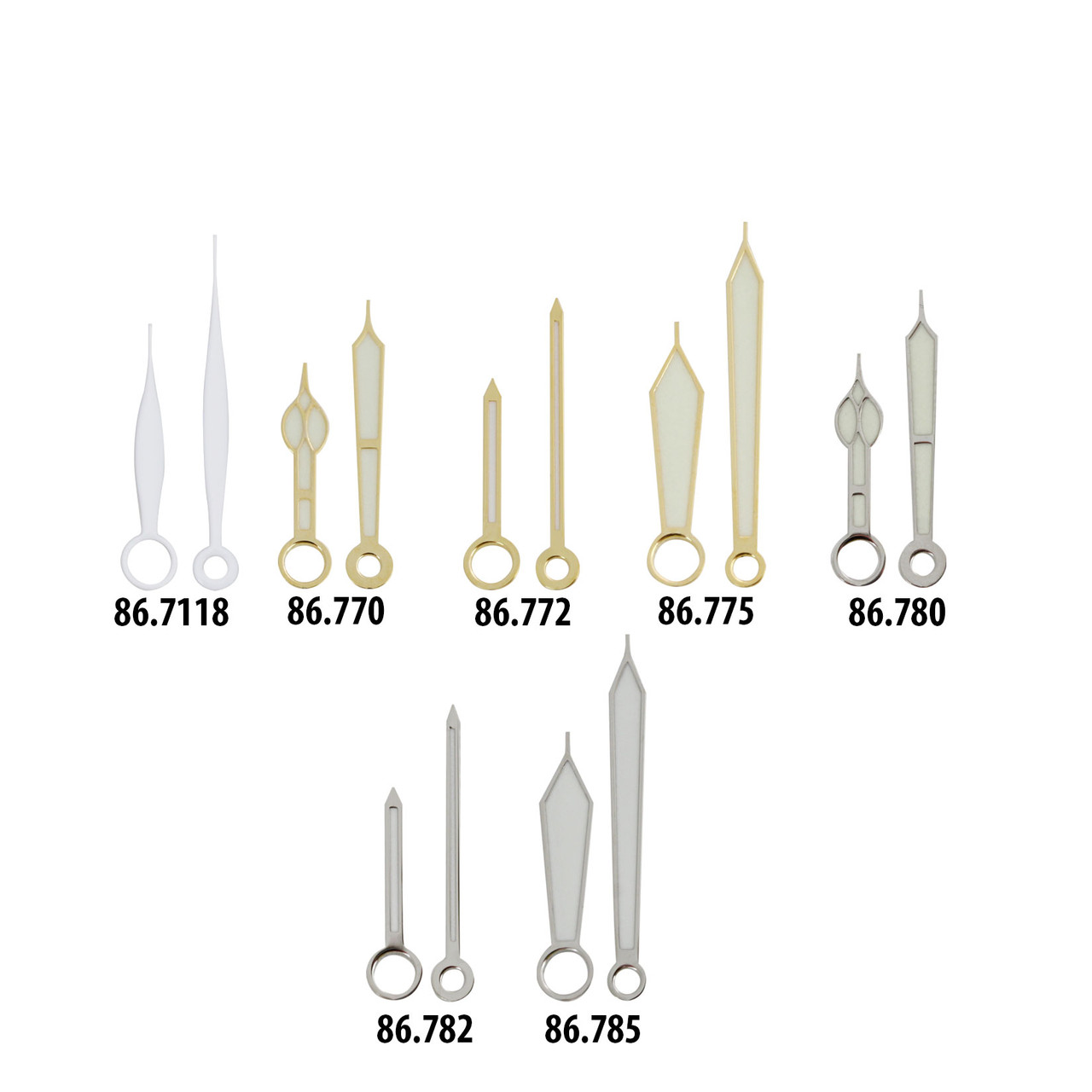Watch Hands to Fit Minute Hand Hole Size 1.15mm and Hour Hand Hole