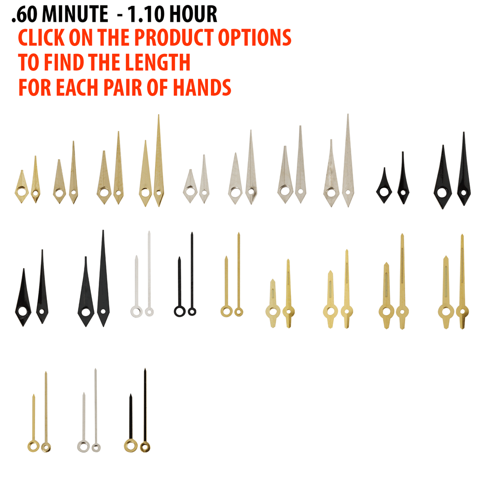 Watch Hands to Fit Minute Hand Hole Size .60mm and Hour Hand Hole Size ...