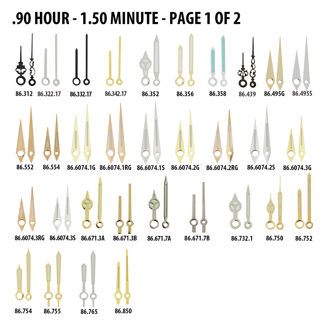 Watch Hands to Fit Minute Hand Hole Size and Hour Hand Hole