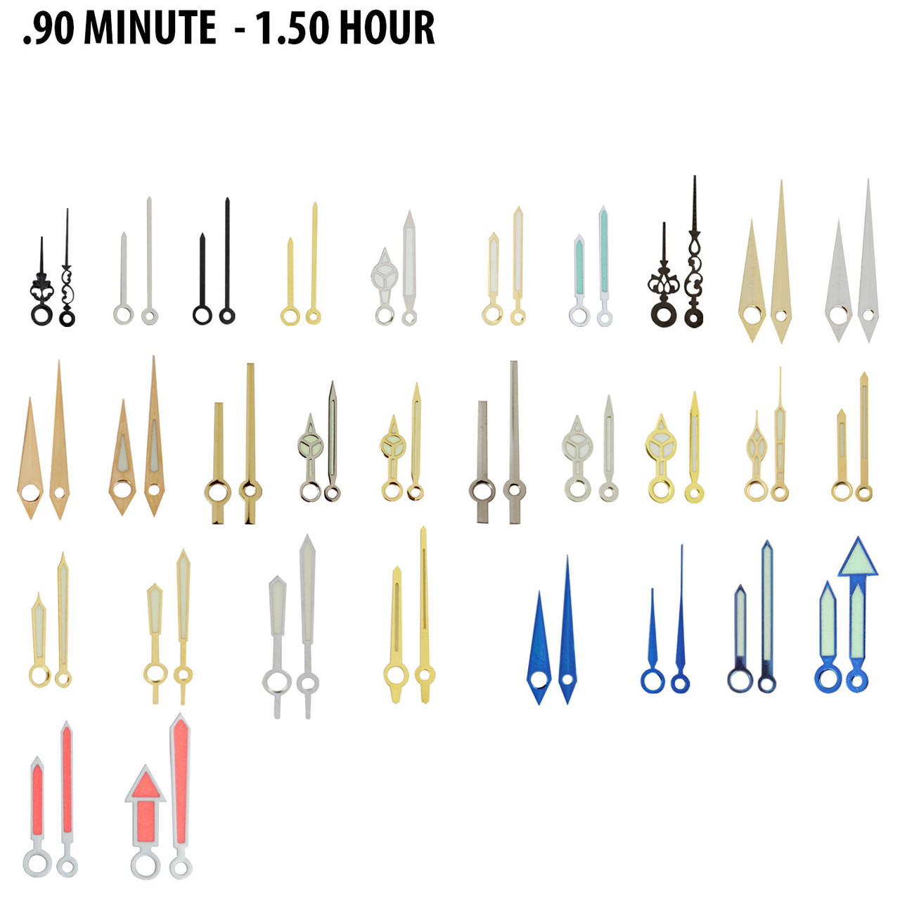 Watch Hands to Fit Minute Hand Hole Size .90mm and Hour Hand Hole Size ...