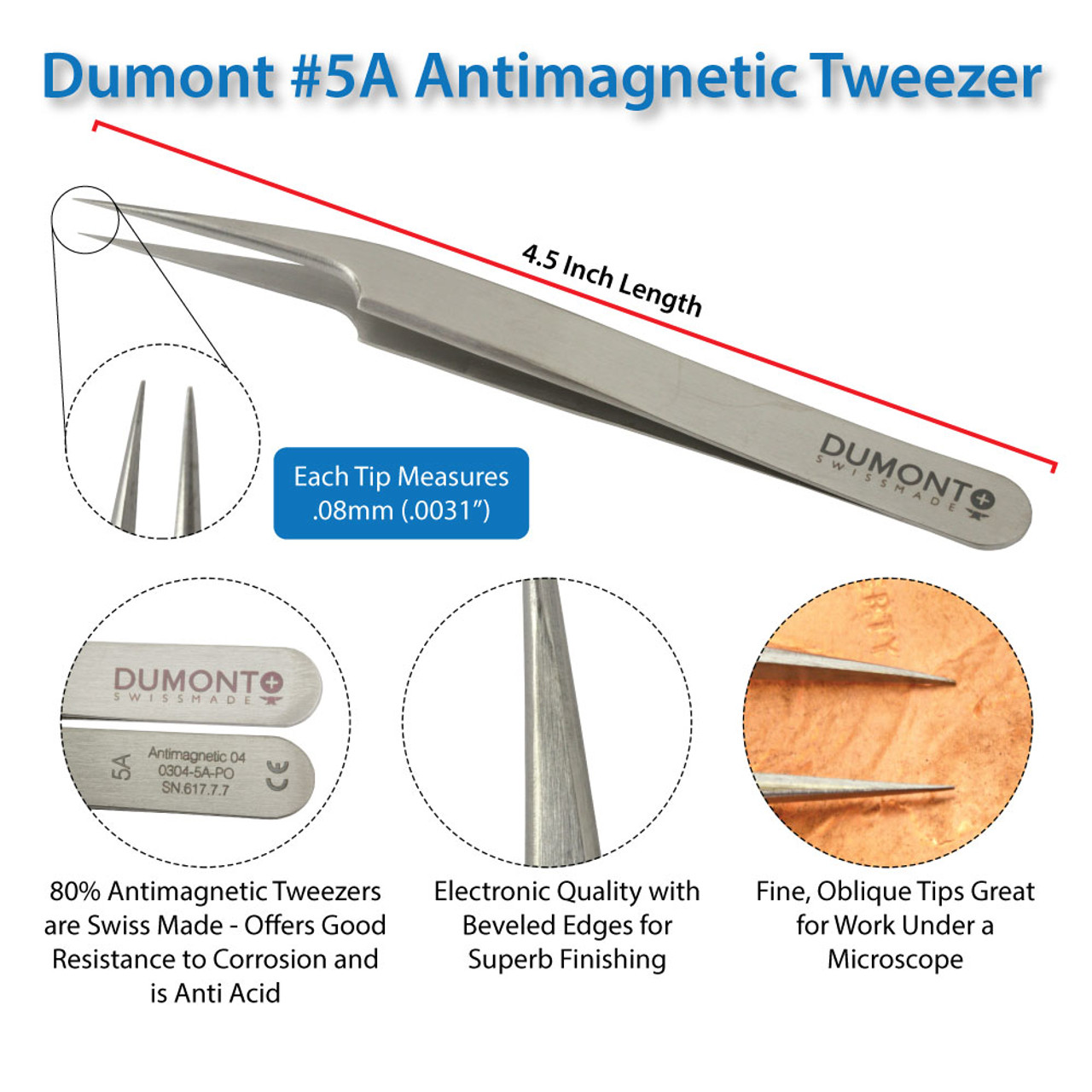 Dumont High Tech Tweezers S/S Non-Magnetic 4 3/8