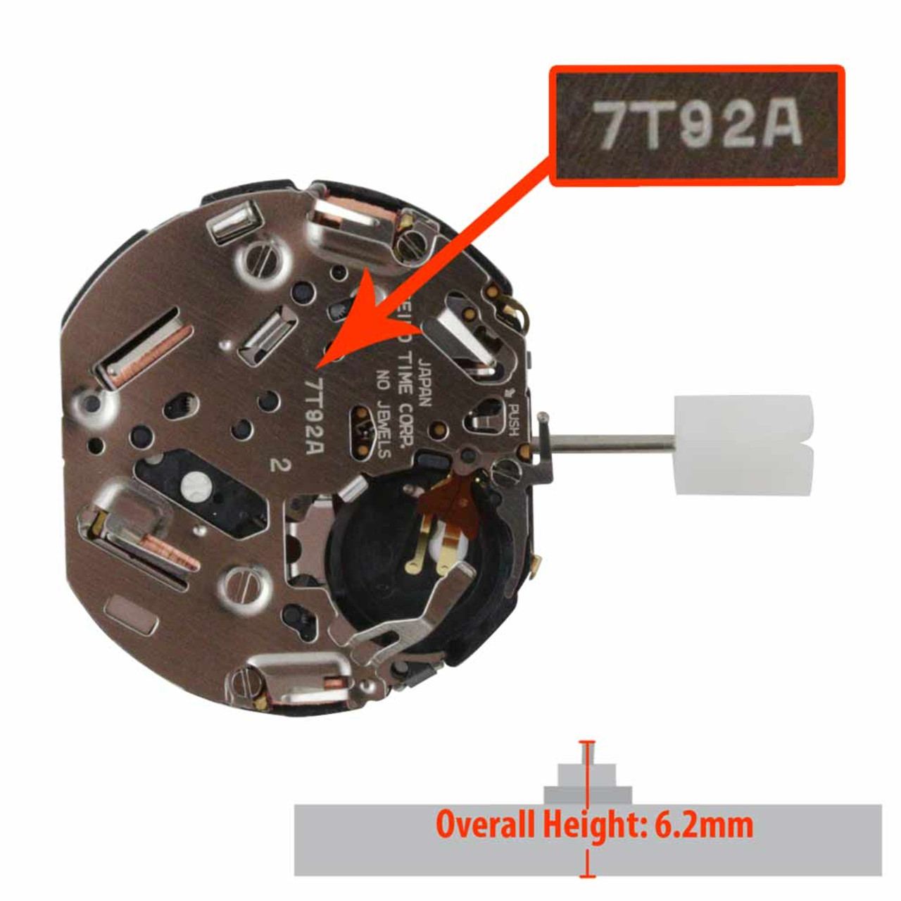 Genuine Seiko Chronograph Quartz Watch Movement 7T92 Overall Height 6.2mm