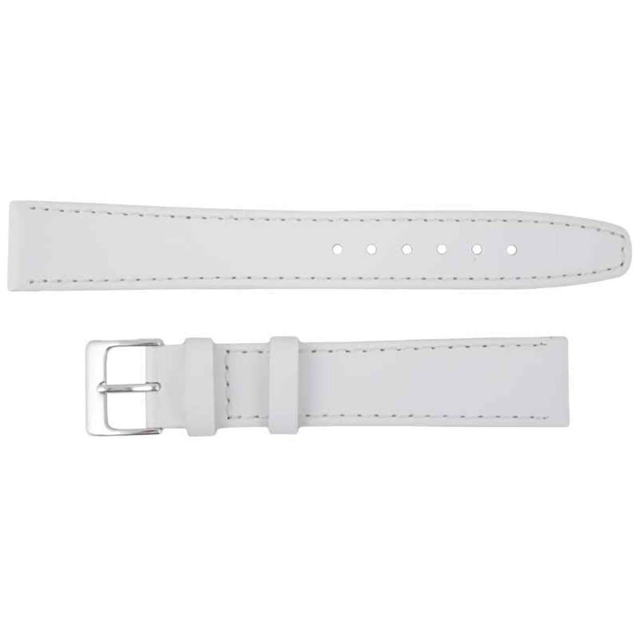 Classic White Long 16mm Calf Leather Watch Band