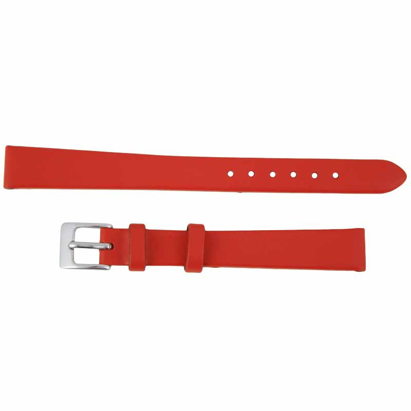 12mm Smooth Red Calf Leather Replacement Watch Band 7 Inch Length