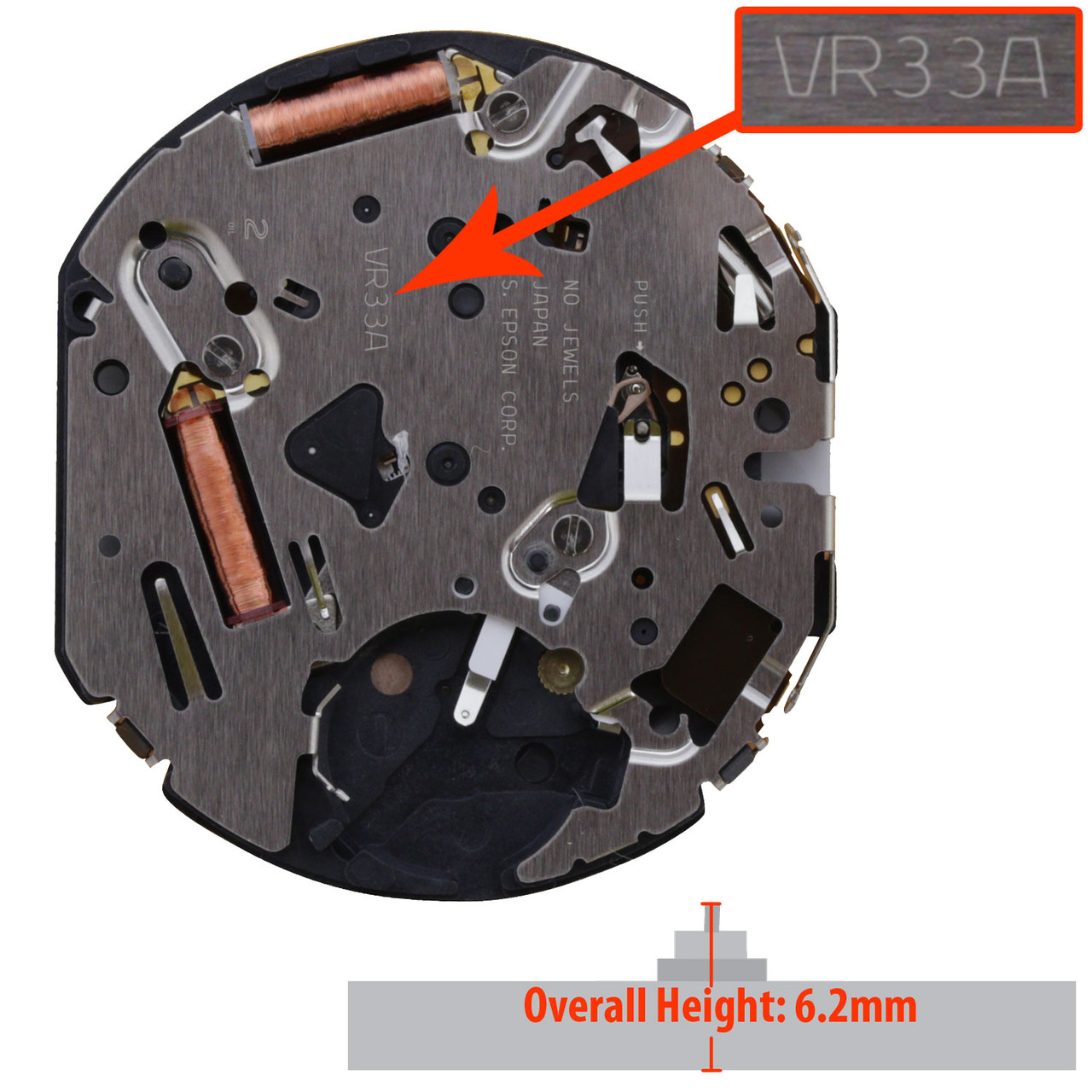 Hattori Japan Quartz Chronograph Watch Movement VR33 Date At 3:00 Overall  Height 6.2mm