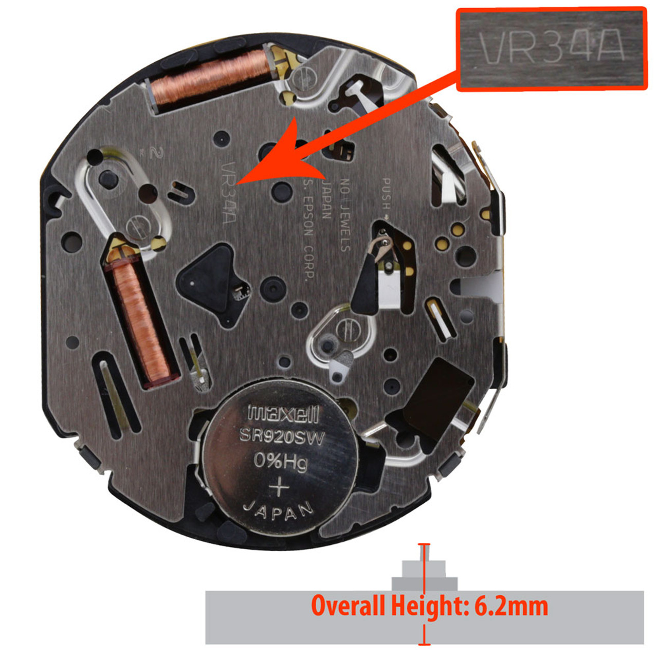 Hattori Japan Quartz Chronograph Watch Movement VR34 Date At 4:00 Overall  Height 6.2mm