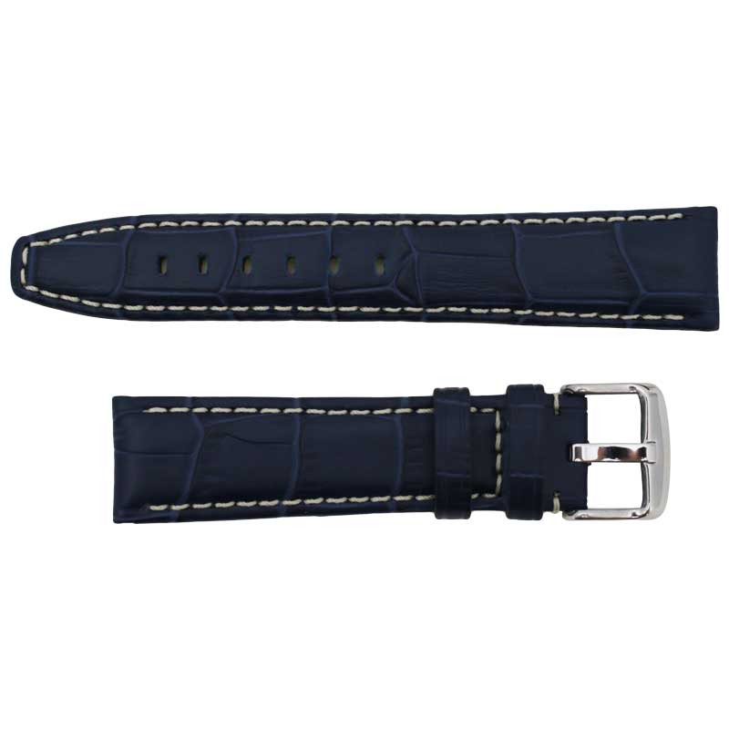 Navy Blue Alligator Grain 22MM Leather Watch Band with Contrast