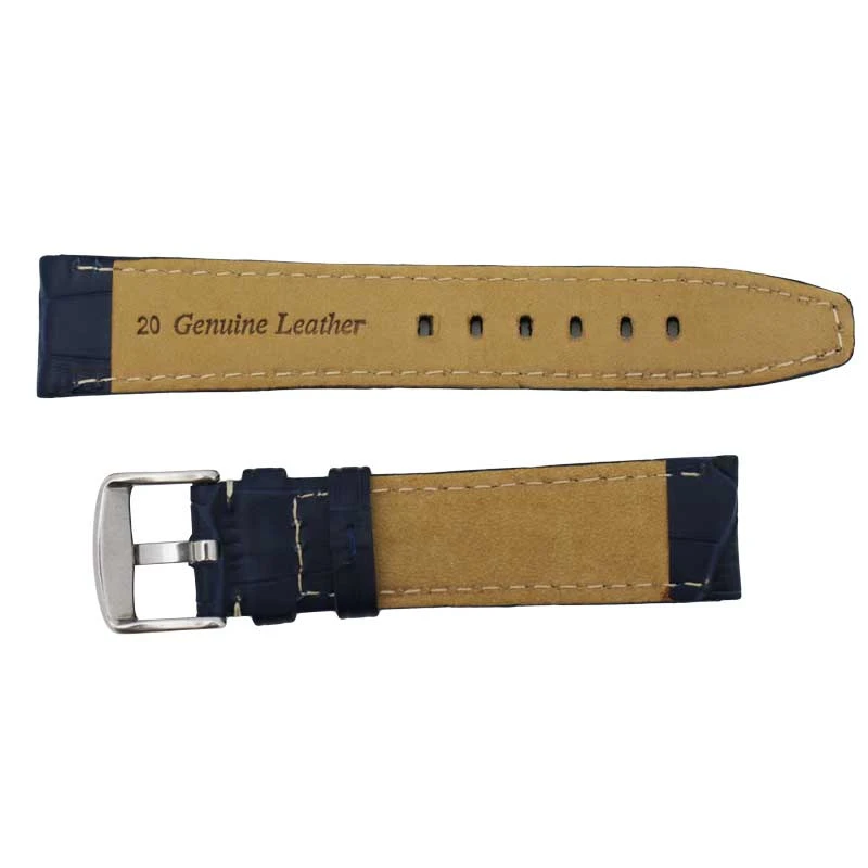 Navy Blue Alligator Grain 22MM Leather Watch Band with Contrast