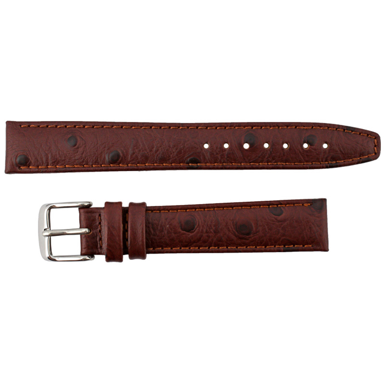 Ostrich Grain 18mm Brown Leather Watch Strap