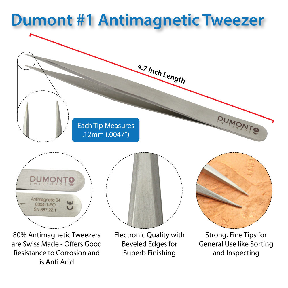 Dumont EQ Stainless Antimagnetic Three Piece Tweezer Assortment