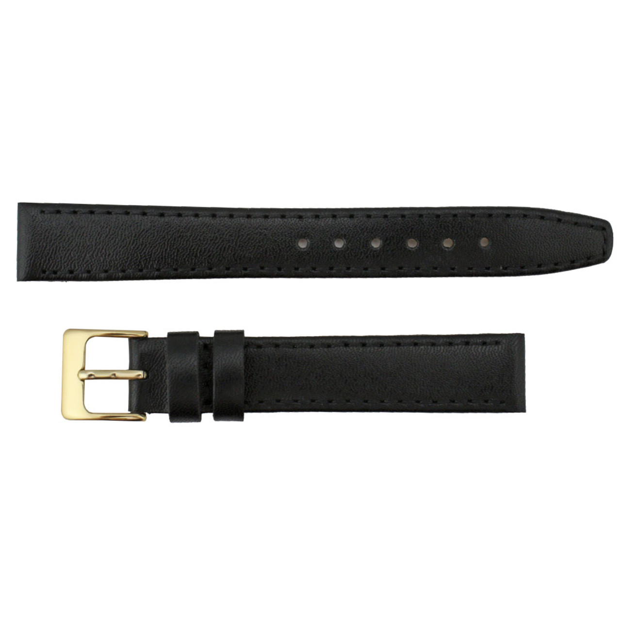 15MM Black Leather Classic Calf Watch Band