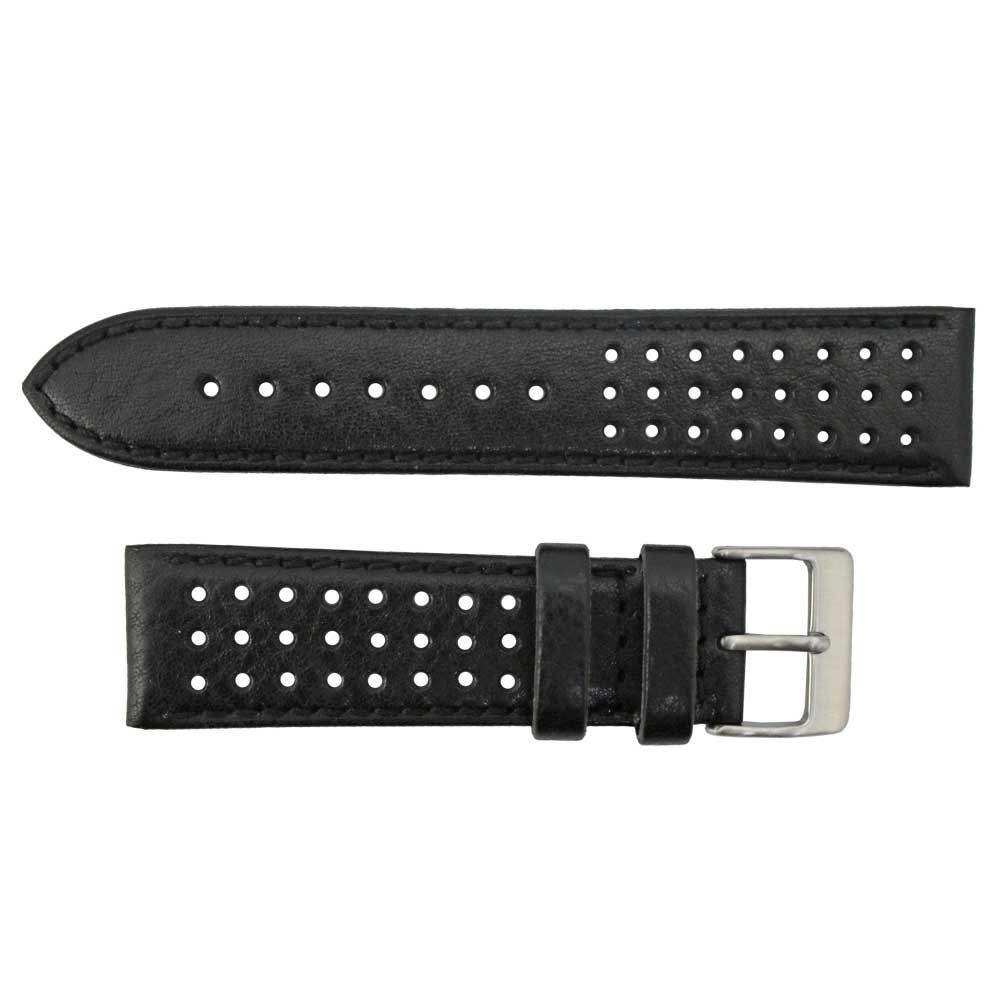 Black Leather Watch Band 22mm Classic Calf With Holes 7 1/2 Inch Length