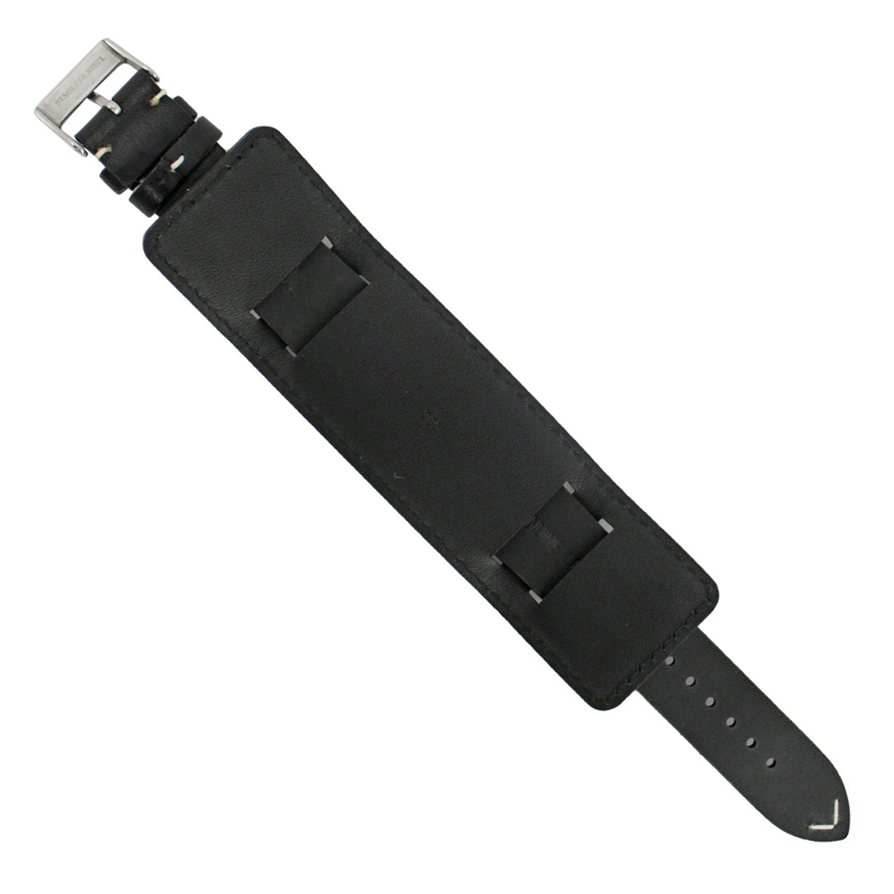 Vintage Style Wide Watch Band Cuff Style 20mm Black Leather