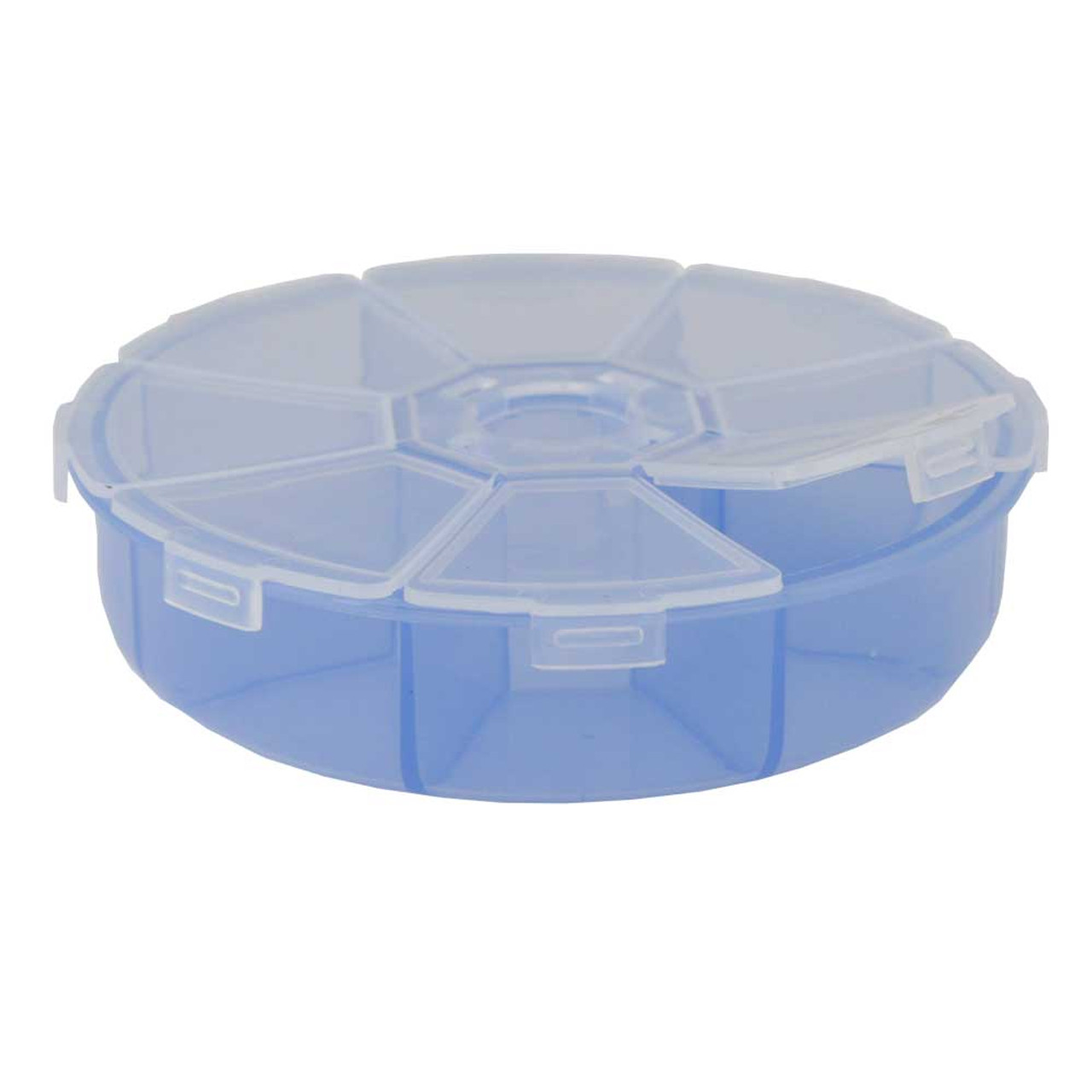 8 Compartment Round Plastic Storage Box with Snap Closure CLEARANCE