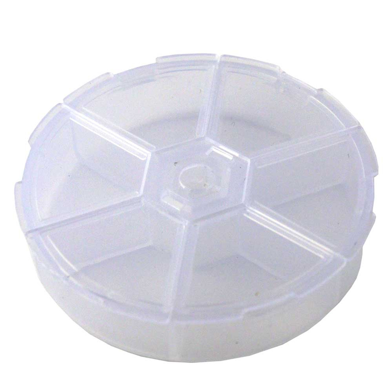 Mini 6 Compartment Round Plastic Storage Box with Snap Closure CLEARANCE