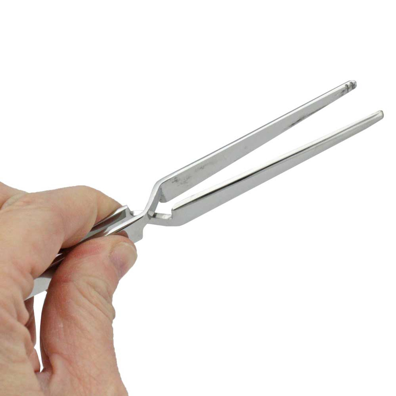 AAProTools Stainless Steel Straight Tweezers with Reverse Wooden Handle Tweezers Bent and Straight Reverse Action for Electronics Jewelry-Making