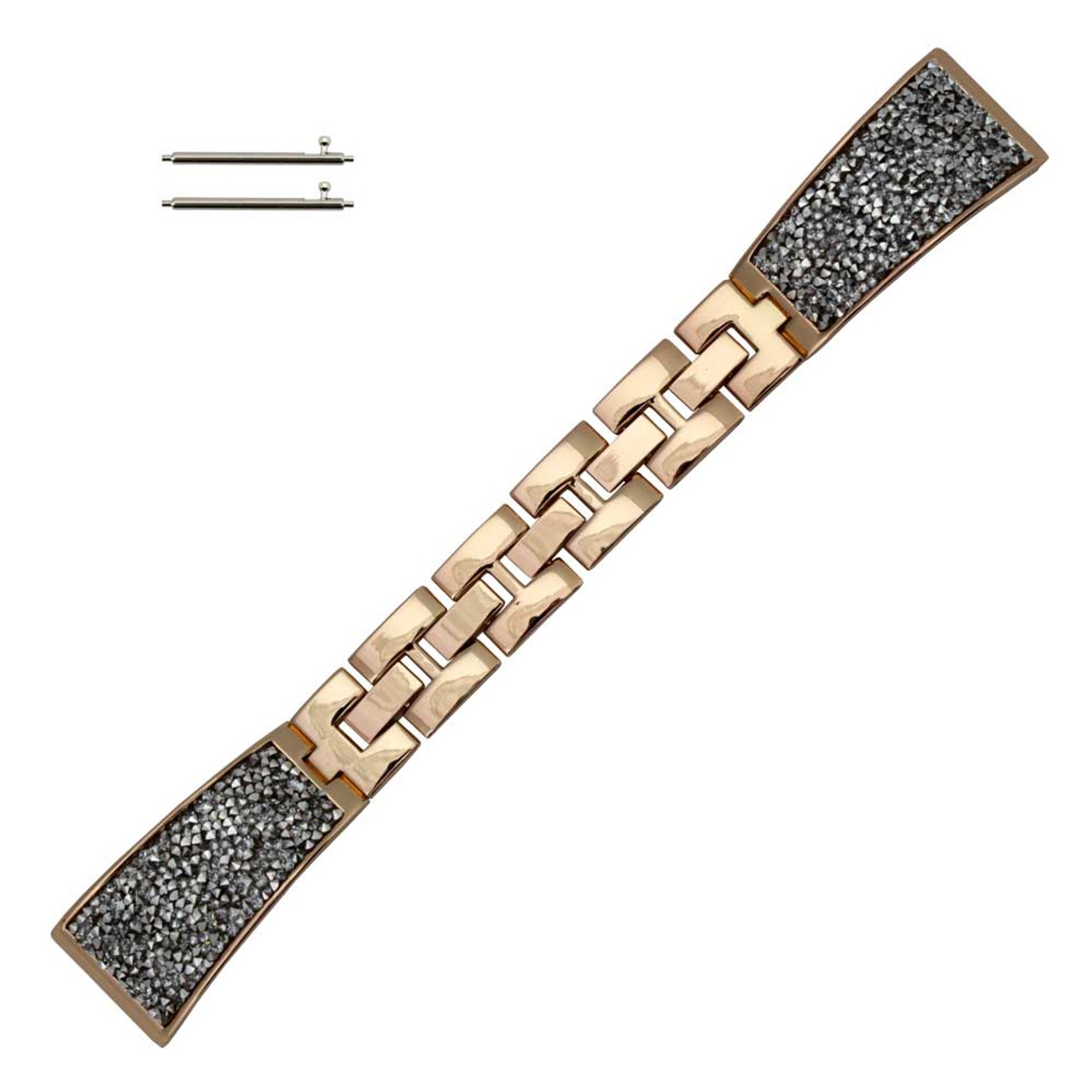 Crystal Encrusted 20mm Rose Gold Tone Stainless Steel Watch Band