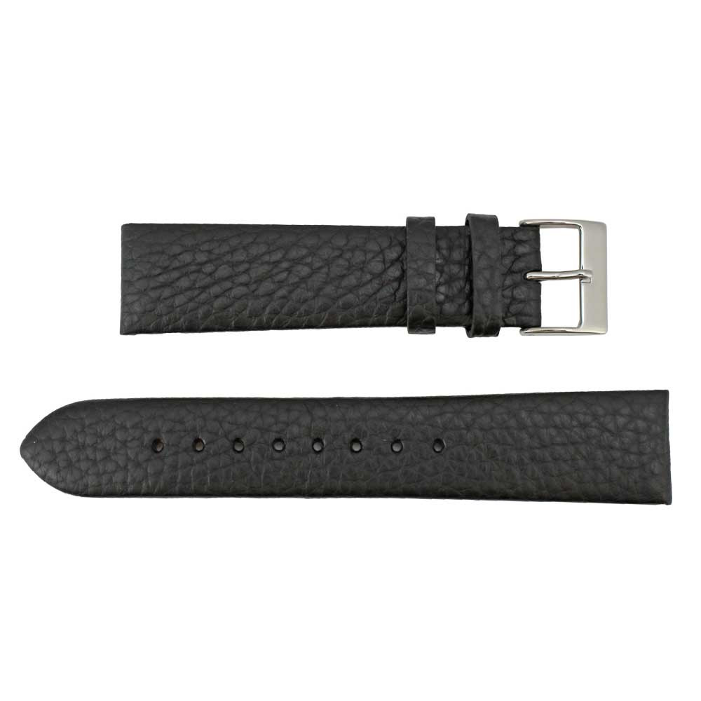 18mm Crushed Black Calfskin Leather Watchband 7 1/2 Inch Length