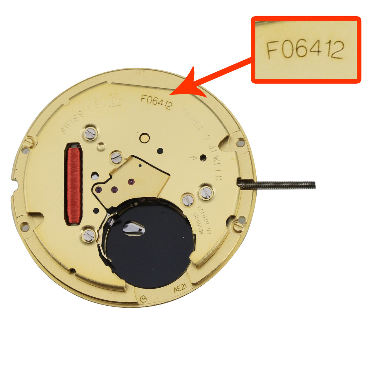 ETA® 3 Hand Quartz Watch Movement F06.412-6 Date At 6:00 Overall