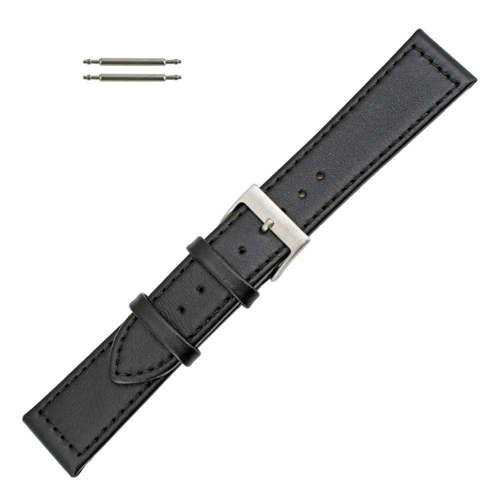 black leather dress watch strap Flat Band 22mm Classic Calf 7 5/8 Inch Length zipper-back