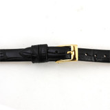 10mm Watch Band Black Leather Alligator Grain 6 15/16 Inch Length