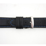 Waterproof Leather Watch Band 24mm Black With Blue Stitching 7 7/16 Inch Length