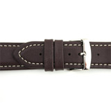 Waterproof Leather Watch Band 20mm Brown With White Stitching 7 7/16 Inch Length