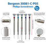 Bergeon 30081-C-P05 Phillips Screwdriver Set of 5 Swiss Made